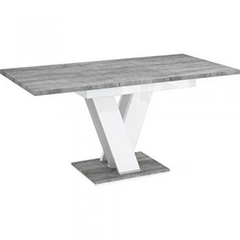 Mesa de comedor extensible Masiv - 120/160 x 80 x 75 cm - Hormigón brillante/blanco