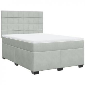 Cama box spring con colchón de muelles y terciopelo gris claro 140x200 cm