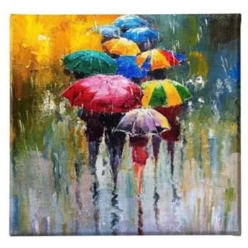 Impresión sobre Lienzo Multicolor Bajo la Lluvia 3, Poliéster y Madera, 60x3x60 cm