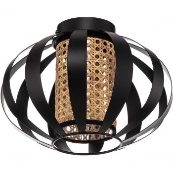 Plafón de techo Lindby Tamira, negro, ratán, diámetro 28 cm, casquillo E27, diseño tradicional para salón y comedor