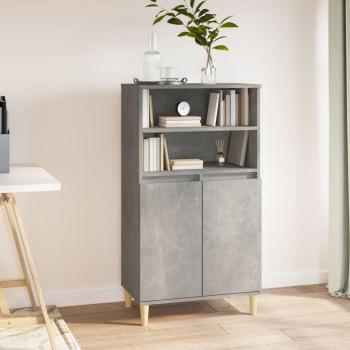 Aparador alto de madera contrachapada gris hormigón 60x36x110 cm, mueble de almacenaje de salón, buffet para salón, armario auxiliar, armario de almacenamiento