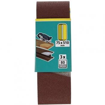 Wolfcraft 1912000 - 3 lijas de banda abrasiva grano 80 75 x 510 mm