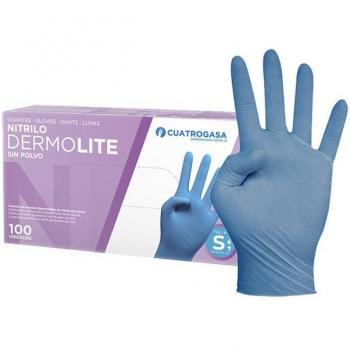 Guantes de Nitrilo Cuatrogasa Dermolite Azul Talla S Sin Polvo Caja de 100 Unidades