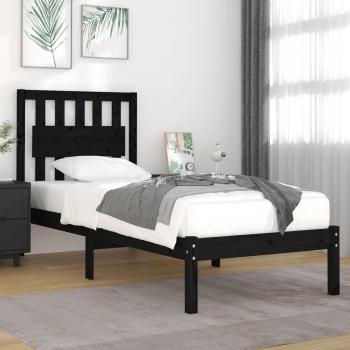 Estructura de cama individual de madera maciza negra 75x190 cm