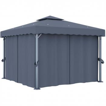 Cenador con cortinas 3x3 cm aluminio Antracita