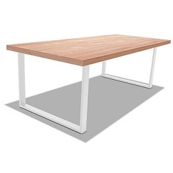 Mesa de comedor Frankystar de madera y metal con patas cuadradas blancas - 220x100 cm