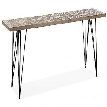 Mueble Recibidor Estrecho Versa Lygia, Mesa Consola, Medidas (Al x L x An) 80 x 25 x 110 cm, Madera y Metal, Color Marrón y Blanco