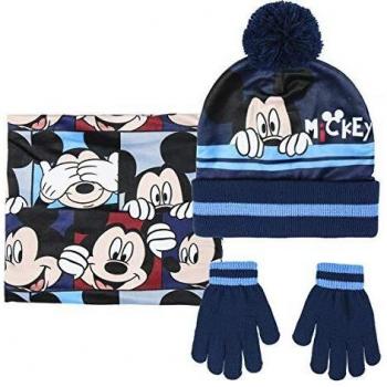 Set de Accesorios Invernales Mickey Mouse: Gorro, Guantes y Braga de Cuello en Azul Marino
