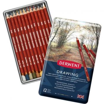 Estuche de lápices de colores Derwent Drawing con 12 unidades en caja metálica