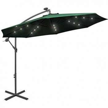 vidaXL Sombrilla Colgante Luces LED Palo Metálico 300 cm Verde Parasol Toldo