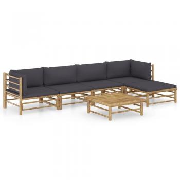 6-Piece Bamboo Garden Lounge Set with Dark Grey Cushions