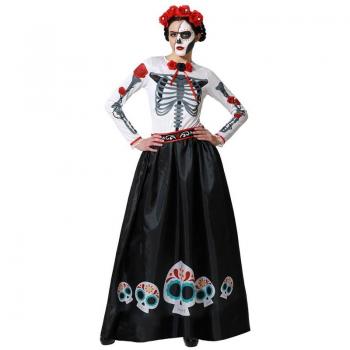 Disfraz de Esqueleto Mexicano Catrina Rosas para Mujer Adulto Halloween Carnaval Fiesta Teatro Cumpleaños Miedo y Terrorífico