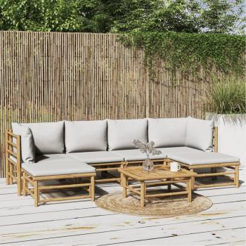7-Piece Garden Lounge Set with Light Grey Cushions and Bamboo Frame
