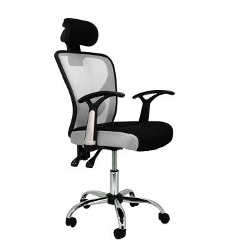 La Silla Española Ronda Silla de Oficina con Reposacabezas, Poliéster y Rejilla, Gris, 66x62x125 cm