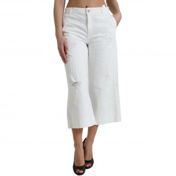 Dolce & Gabbana White Cotton Cropped Wide Leg Denim Jeans - IT42|M