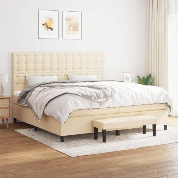 Cama box spring suave con colchón en tela color crema 200x200 cm