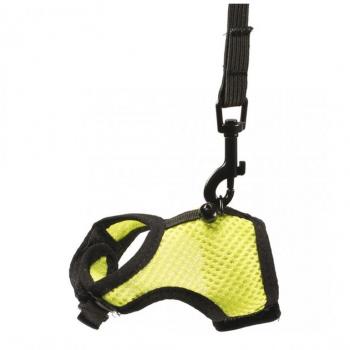 Arnés Confort con Ramal para Roedores S Amarillo/Verde, Chaleco Adaptable de Nailon Lavable con Correa de Estiramiento y Campana