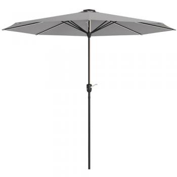 Outsunny Sombrilla de Jardín Ø265x240 cm Parasol de Terraza con Luces LED Solares Manivela e Impermeable para Piscina Patio Gris Claro