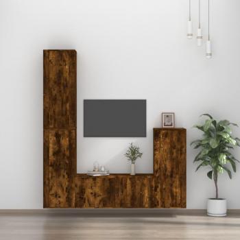 Set de muebles de TV 4 piezas madera contrachapada roble ahumado marrón