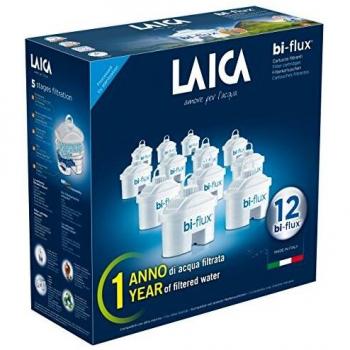 Pack de 12 filtros bi-flux que mejoran el sabor del agua, reducen la cal y el cloro, compatibles con las jarras Laica y Brita entre otras. Cada filtro dura 150 litros o 1 mes.