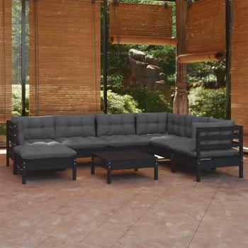 Conjunto de 8 PCs sofás de jardín con cojines sólidos de madera maciza de pino negro