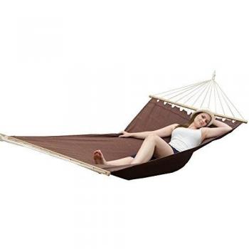 Hamaca XXL Amanka para 2 personas, 200x120 cm, con barras de madera, color marrón, soporte hasta 150 kg