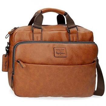 Pepe Jeans Vegan Carteron Adaptable para Portátil 15,6 Marrón 40x30x8 cms Piel Sintética