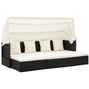 Black Poly Rattan Garden Lounge Bed with Canopy