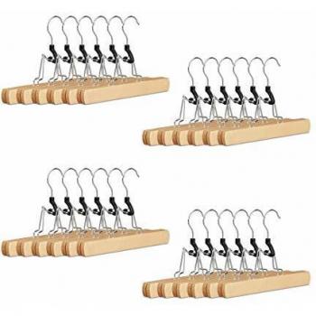 Set de 24 Perchas para Pantalones con Gancho Giratorio 360º, Color Marrón, Dimensiones 17 x 25 x 2,3 cm