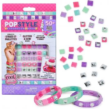 Cool Maker - Pack Expansión PopStyle Cool Maker - Kit para Hacer Pulseras con más de 50 cuentas con gemas y 3 pulseras de la amistad, recomendado para niñas a partir de 7 años