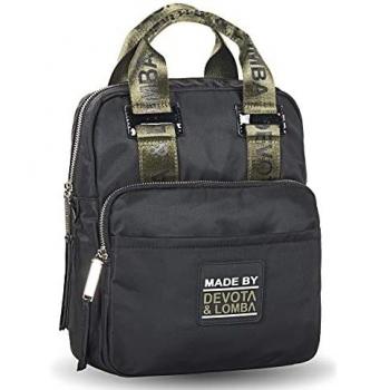 Devota y Lomba Mochila Mujer. Mochilas Mujer Vestir Casual. Mochila Impermeable. Mochila Pequeña Mujer. Cómoda y Ligera. Diseño y Calidad. 25 x 29 x 10 cm. Rubber Color Negro kaki