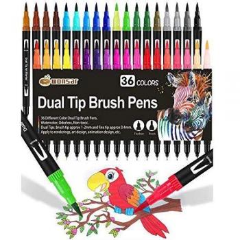 Rotuladores Lettering, 36 Colores Rotuladores Punta Pincel y Punta Fina Acuarelables Profesionales Brush Pen Marcadores para Niños Adultos, Bullet Journal, Mandala, Caligrafía, Libros para Colorear