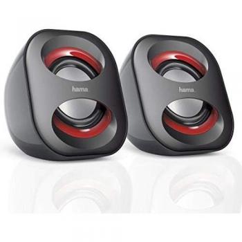Hama | PC Lautsprecher Sonic Mobil 183 | USB3.0 3.5 mm Jack, 3 Watt Active Speakers for Computer, Laptop, Notebook, Smartphone, Tablets | Black/Red