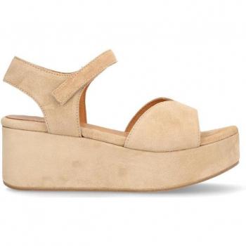 Sandalias de plataforma para mujer Alpe de piel baby silk con cierre autoadherente, color beige, altura de 5 a 8 cm, estilo casual