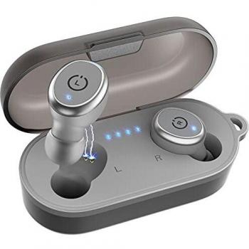 TOZO T10 Auriculares Bluetooth IPX8 Impermeable Bluetooth 5.0 In Ear inalámbricos con Estuche de Carga y micrófono, Sonido Premium con Graves Profundos para Correr y Hacer Deporte Gris