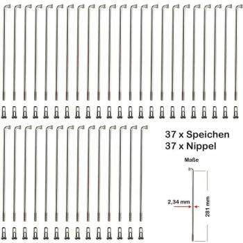 37 x reforzados radios de bicicleta Spokes Niro Acero Inoxidable 281 mm plata 2,34 mm de diámetro con cabecillas