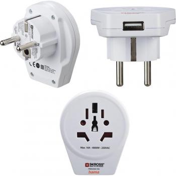 Adaptador de Enchufe Universal a Europa con 1 Entrada USB, 250 V, Compatible con Hasta 200 Países - Blanco