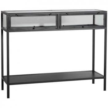 Consola de Hierro y Vidrio Estilo Industrial Negra 100x35x80cm