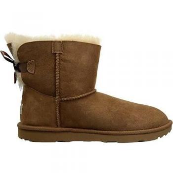 UGG Kids Mini Bailey Bow II Sheepskin Boots with Fur Lining in Brown