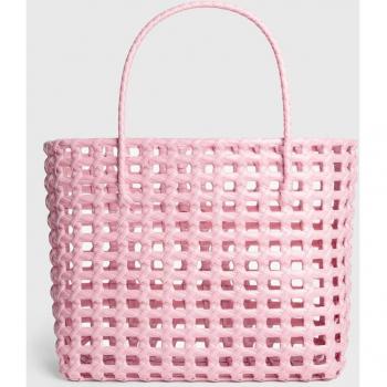 Bolso de playa Jelly Bag - Rosa con detalles trenzados y asa de mano