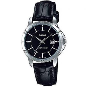 Casio Analog Watch LTP-V004L-1A with Black Dial and Leather Strap
