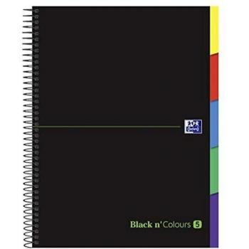Oxford Black n 'Colours, Paquete de 5 EuropeanBook multiasignatura espiral, con tapa dura, A4 +, a cuadros 5x5, 210 x 297 mm