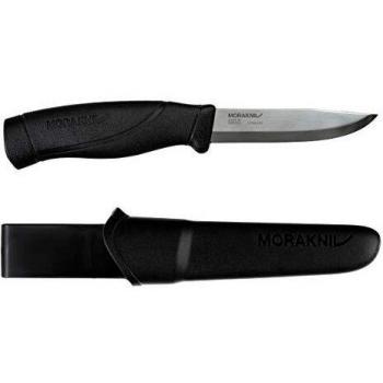 Cuchillo de Caza Morakniv Companion Heavy Duty con Hoja de Acero Inoxidable de 10.4 cm, Mango de Caucho-TPE Negro y Funda de Polímero Negra