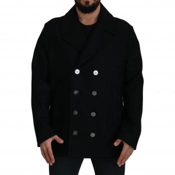 Dolce & Gabbana Black Wool Trench Overcoat Jacket - IT52 | L