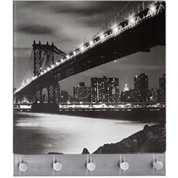 Wenko Perchero Mural Magnético 5 Ganchos Manhattan Bridge, Vidrio Endurecido, Multicolor, 34x30x3 cm