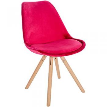 Silla de salón Sofia tapizada en terciopelo rojo con base de madera y diseño nórdico (redonda)