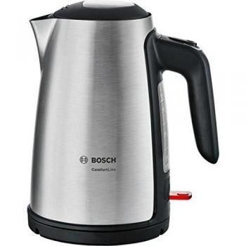 Bosch TWK6A813 ComfortLine Hervidor de agua, 1,7 litros de capacidad, 2400 W, acero inoxidable, color negro y acero