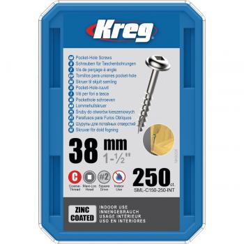 Kreg Pocket-Hole Tornillos 38 mm, Zinc Coated, Maxi-Loc, Coarse Thread, 250 Unidad