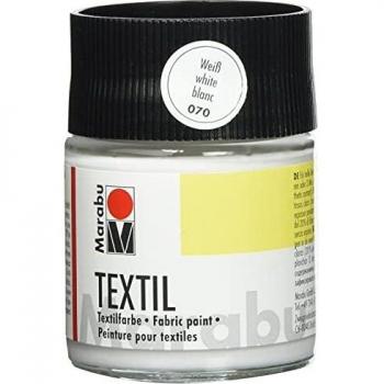 Pintura Textil Marabu Blanca 50 ml - Colorante para tejidos, a base de agua, lavable hasta 60°C, suave al tacto, fácil fijación por planchado o horno