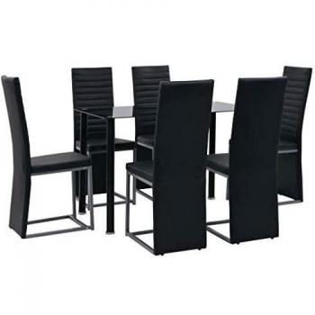 vidaXL Juego de Comedor 7 Piezas Acero Vidrio Templado Negro Mobiliario Jardín